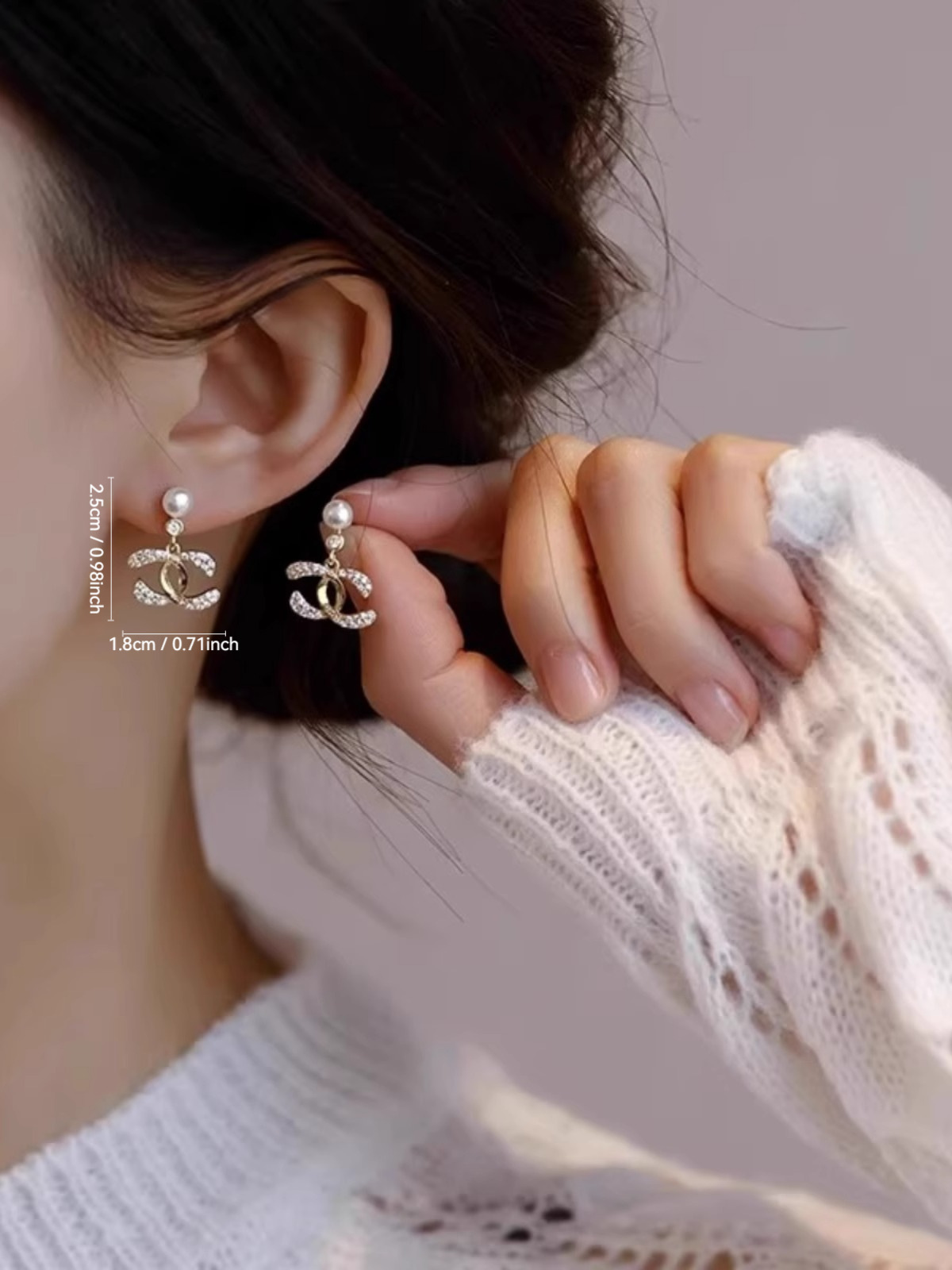 S925银针双C耳环女新款潮小香风新款爆款耳钉珍珠耳饰小众设计感详情1