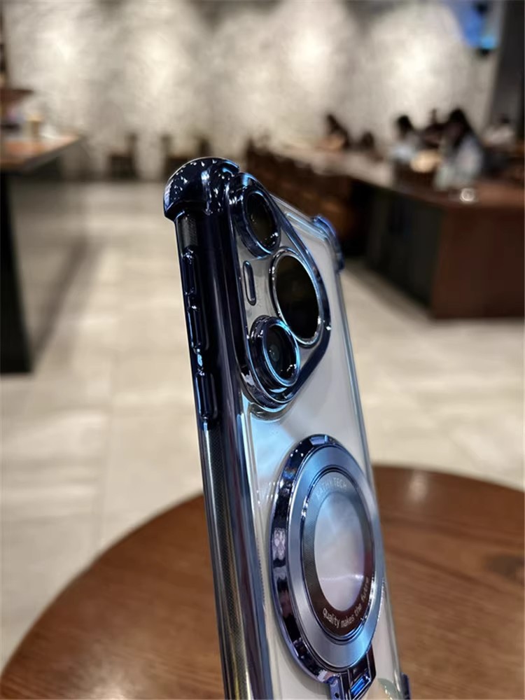 Compatible with Huawei Pura70Ultra phone case, transparent electroplated airbag, magnetic stand, p70Pro all-inclusive lens pic 8