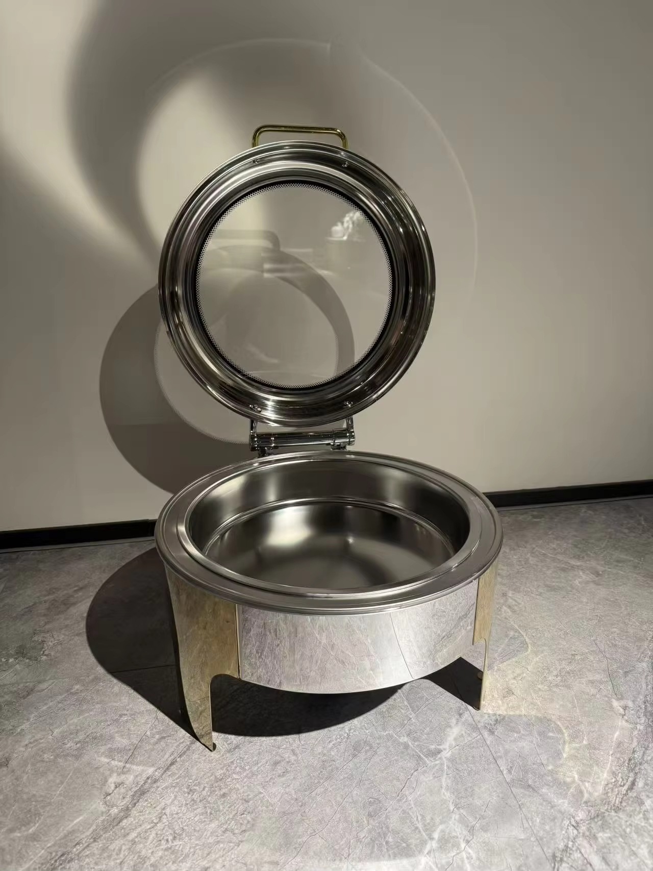 High-quality 6L round hot pot buffet server, electric heating, visual glass cover, stainless steel commercial hotel pic 2