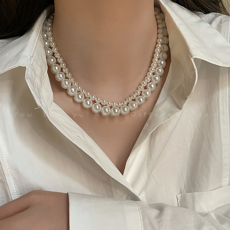Shijia ao white hebilla de succión magnética redondo redondo collar de perlas para mujeres luz lujo verano cadena de clavícula 2024 nuevo accesorios pic 13