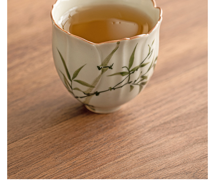 厂家翠绿文竹花型茶杯主人杯陶瓷功夫喝茶小杯子草木灰闻香品茗杯详情16
