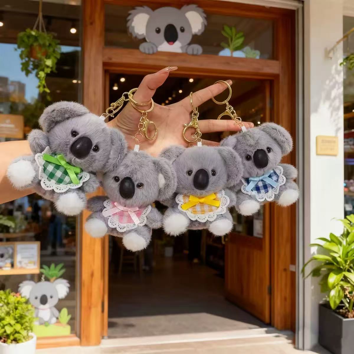 Cute food-eating animal plush keychains, bear, elephant and rabbit figurines, pendants, high-quality dolls supply pic 6
