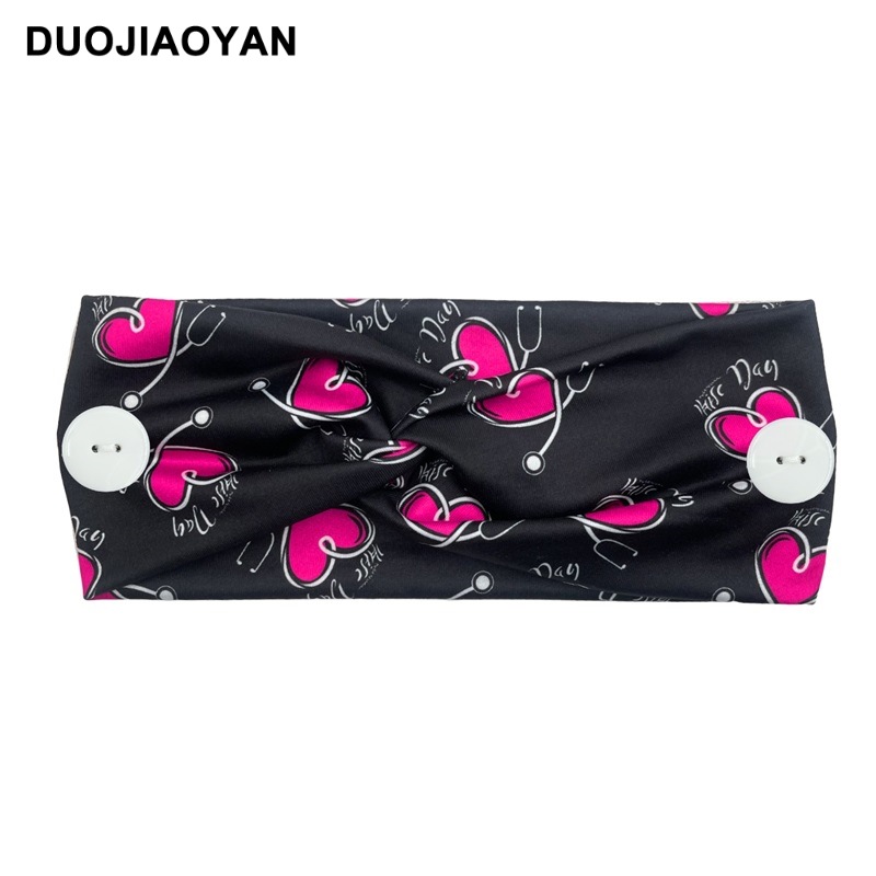 New European and American medical headband, anti-strangling button mask, headscarf, cross stretch printed wide tie headband, medical headscarf pic 22