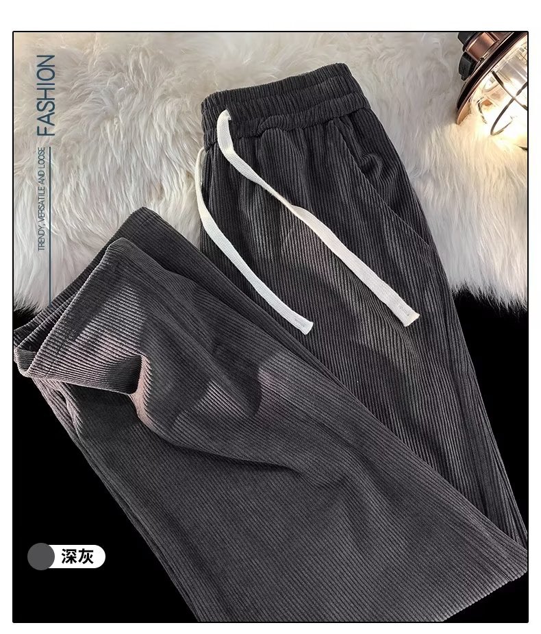 棕咖色灯芯绒裤子男2023秋季新款垂坠感高级感阔腿裤男裤一件代发详情6