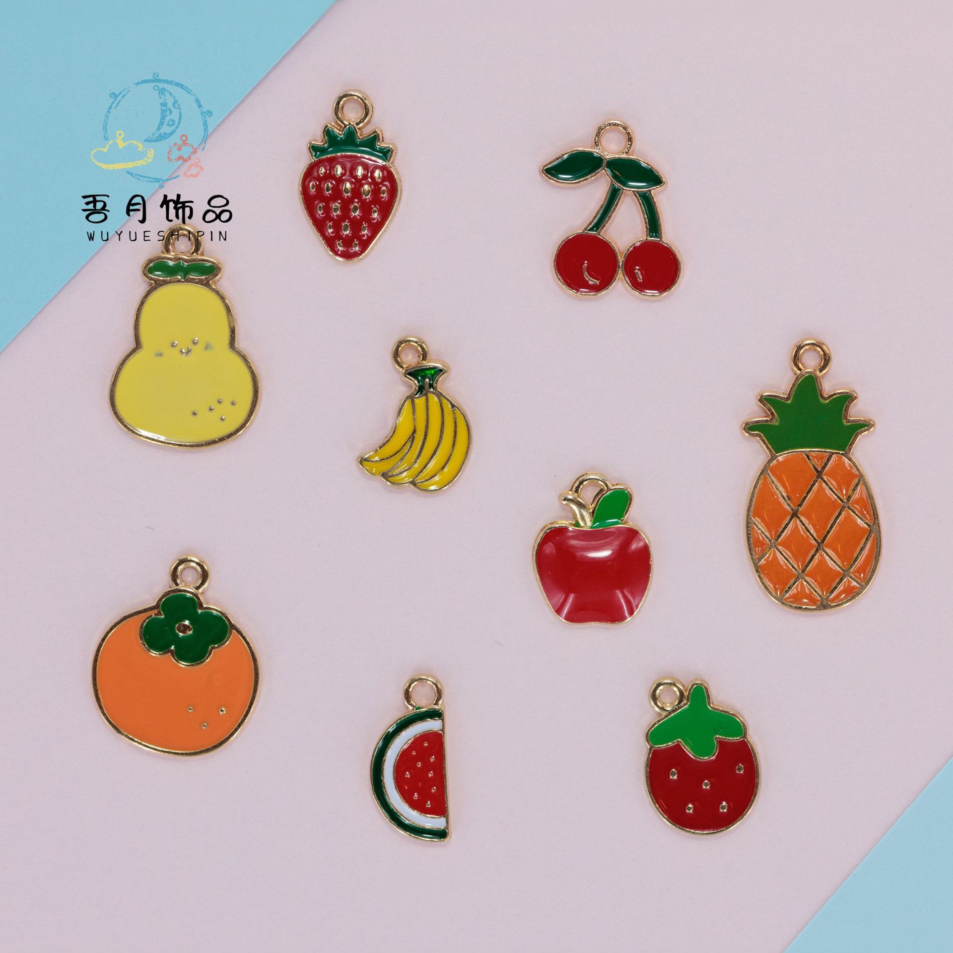 新款可爱卡通水果滴油合金饰品配件diy手链项链耳环头绳挂件樱桃详情1