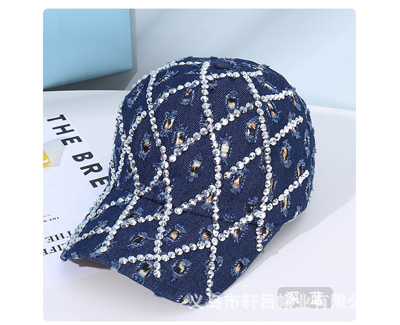 个性潮流牛仔破洞棒球帽时尚水钻菱格鸭舌帽街头潮人遮阳防晒帽子详情21