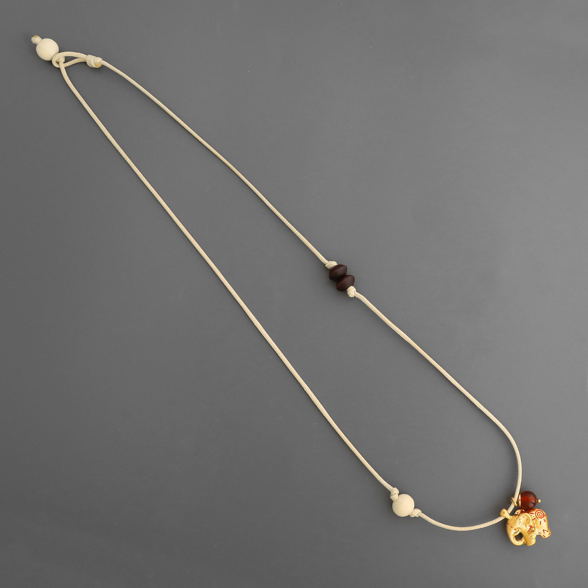 SWAH*图腾小象项链 董洁同款手工编绳小众复古高级串珠小象毛衣链详情2