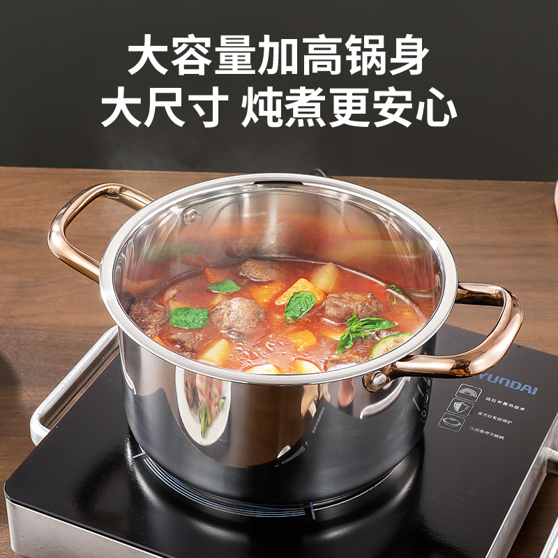 Thickened stainless steel soup pot, household baby food pot, soup pot, induction cooker pot, steamer, double-ear pot, milk pot, stew pot pic 1
