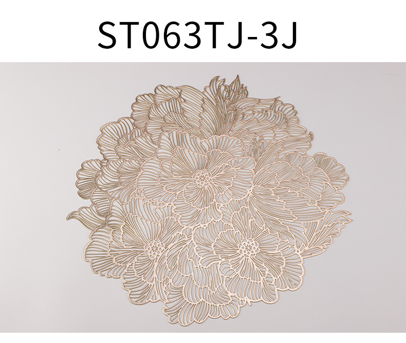 圣特轻奢烫金PVC餐垫杯垫套装 高级感简约花朵图案 餐厅用防水防油隔热餐桌垫批发详情13