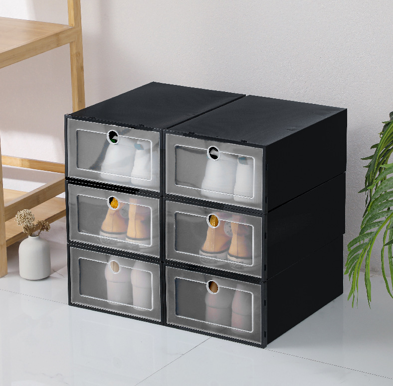 Wholesale of pp transparent plastic shoe storage boxes, dust-proof and moisture-proof household storage flip-top drawer boxes pic 2