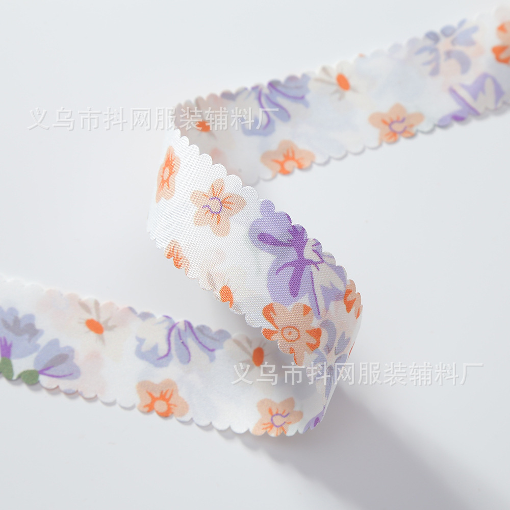 2.5cm Double-sided plum blossom toothed printed webbing bow, DIY hair accessory, headwear accessory, gift, flower decorative band pic 7