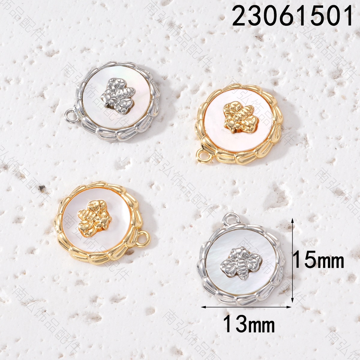Copper-plated real gold color-preserving white marble bee necklace pendant DIY bracelet, European and American high-end style hanging accessory pic 2