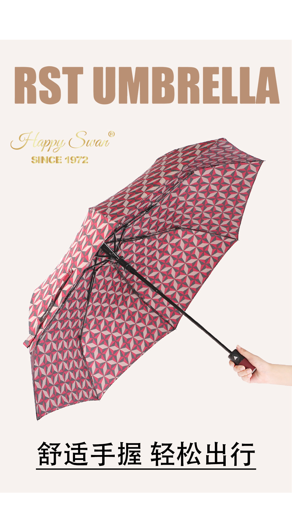 菱格高颜值三折半自动伞8骨雨伞欧美外贸现货日用挡风遮阳防雨创意伞具详情11