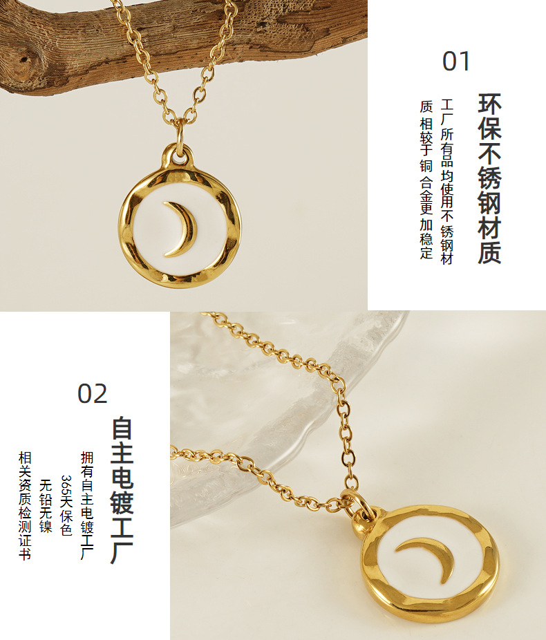 New cross-border European and American oil drop enamel moon pendant for women, a niche design, cold and trendy, cool couple necklace for women pic 16