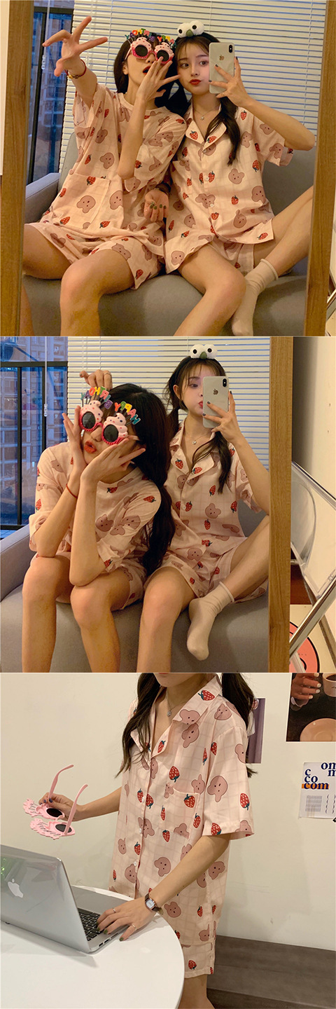 ins Fresh pajama women Summer short sleeves and shorts Korean cardigan plus-size Korean Japanese-style home wear two-piece set pic 25