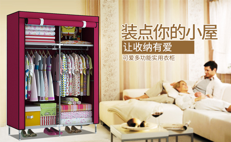 Economical baby clothes storage and organization for rental house, non-woven fabric moisture-proof steel pipe simple thickened and thickened fabric wardrobe pic 13