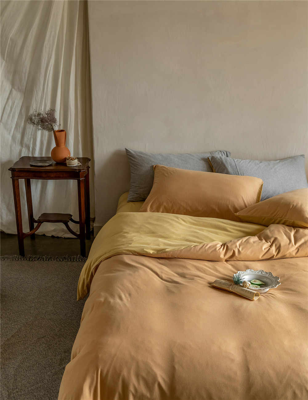 ins Japanese-style solid color all-cotton knitted cotton four-piece set, skin-friendly nude sleeping plain double-layer Indian cotton bed sheet pic 202