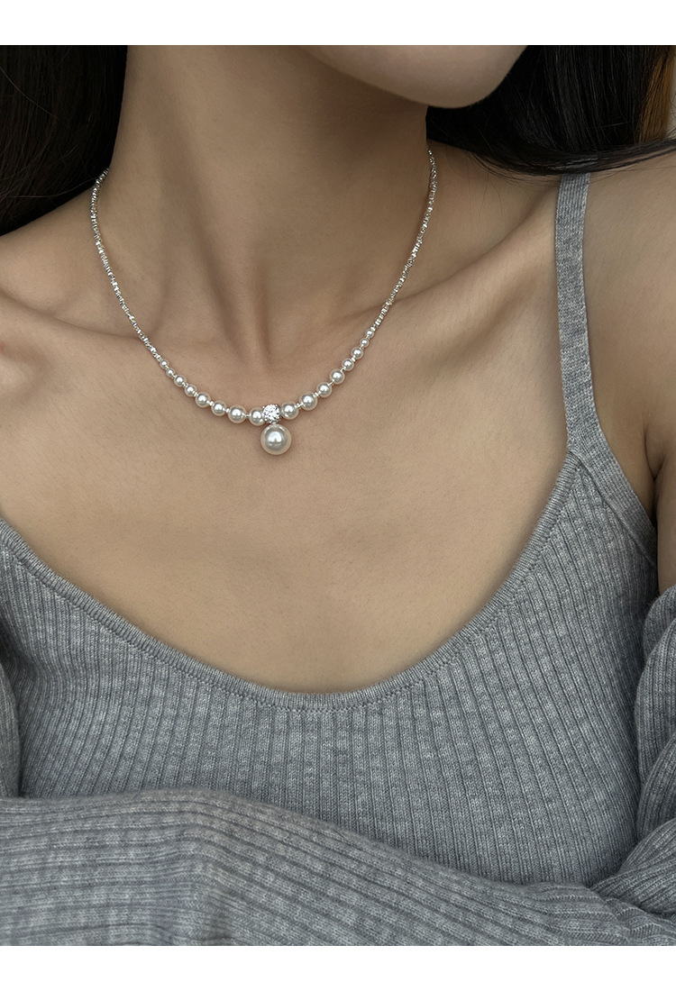 新中式碎银子王妃施家强光珍珠S925纯银渐变项链设计高级感锁骨链详情12