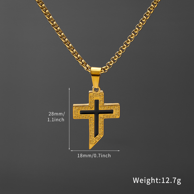 Cross-border European and American oil-dripping cross necklace for men, punk hip-hop simple and versatile long titanium steel necklace for both men and women pic 3