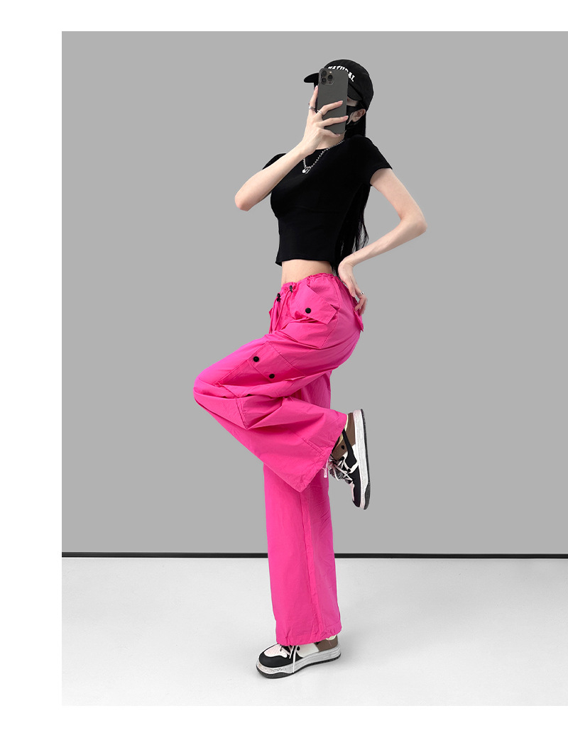美式复古粉色高腰直筒工装裤女2023夏季辣妹新款休闲高街薄款裤子详情8