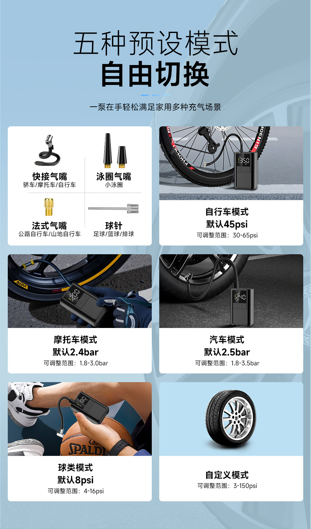 New smart handheld car tire air pump, electric high-pressure air pump, portable wireless car air pump pic 5