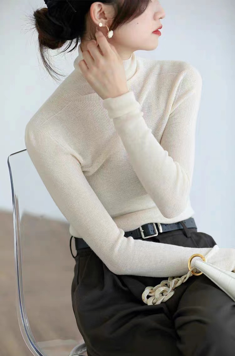 纯色18针超细无缝100羊毛高领打底衫百搭针织衫上衣女德国扬子纱详情12