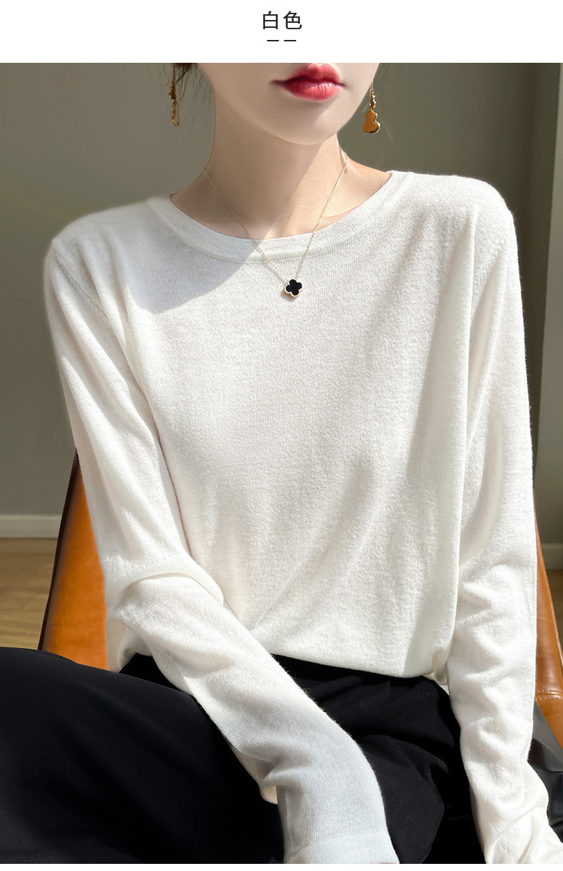 A fine-spun fine wool knitted sweater for women with a round neck, thin spring loose long-sleeved mulberry silk T-shirt, paired with a base layer top pic 15