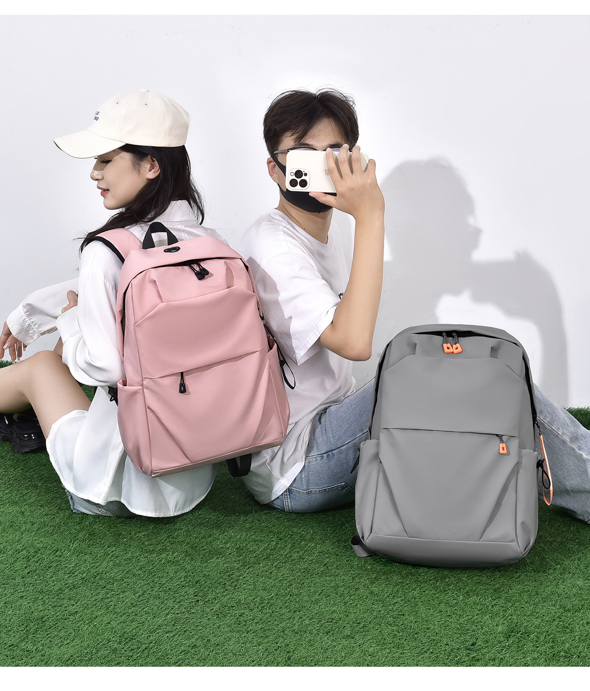 纯色休闲背包双肩包男女简约运动双肩背包通勤潮轻便旅行背包批发详情20