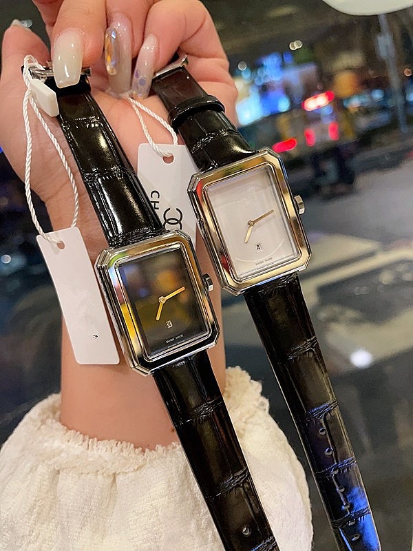 跨境中古小香风腕表两针方形女表编织绳表带黑金方糖手表女陶瓷女详情9