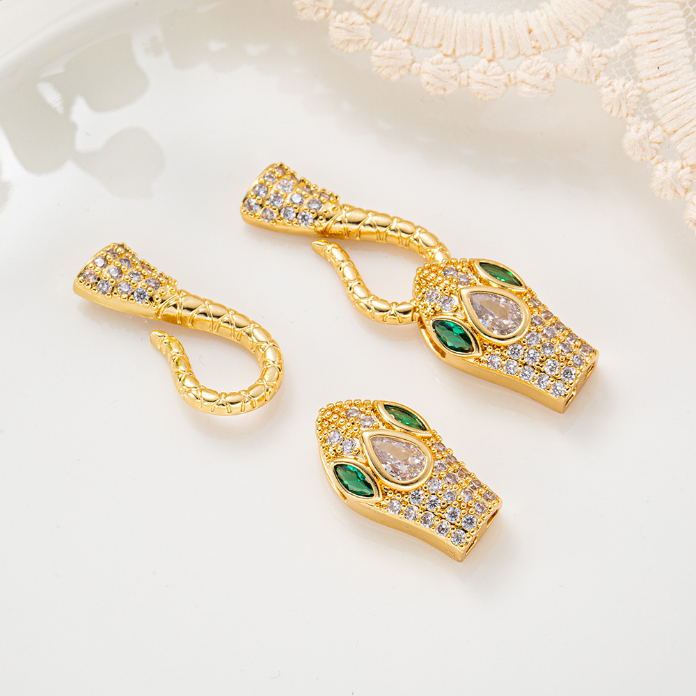 18k real gold micro-inlaid zircon snake head buckle diy pearl accessory snake head ingot buckle fashionable bracelet jade pic 5