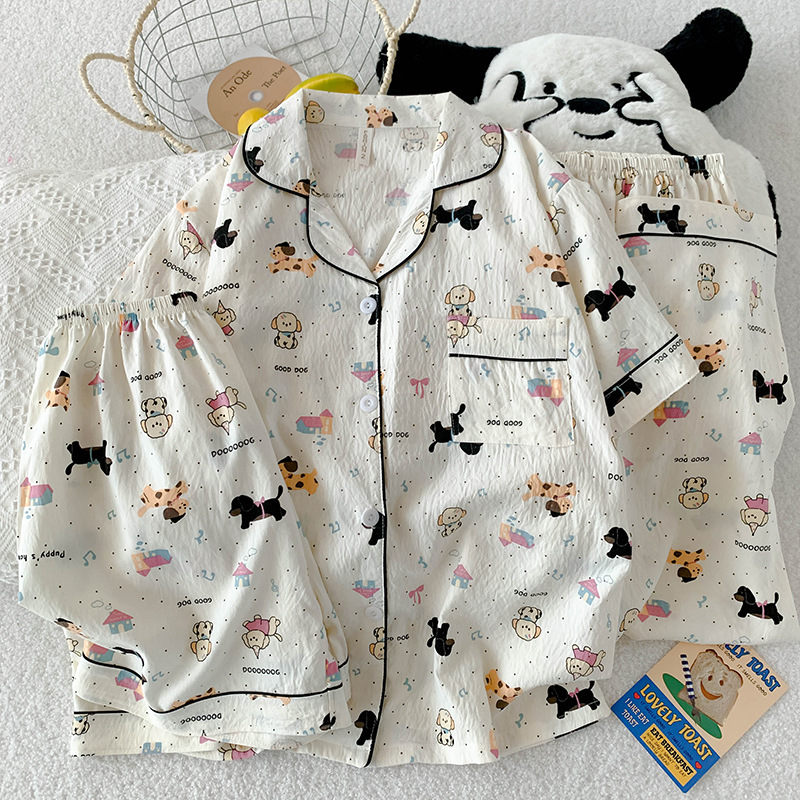 三件套-夏季新款女睡衣云朵棉短袖长裤甜美卡通家居服套装直播款详情14