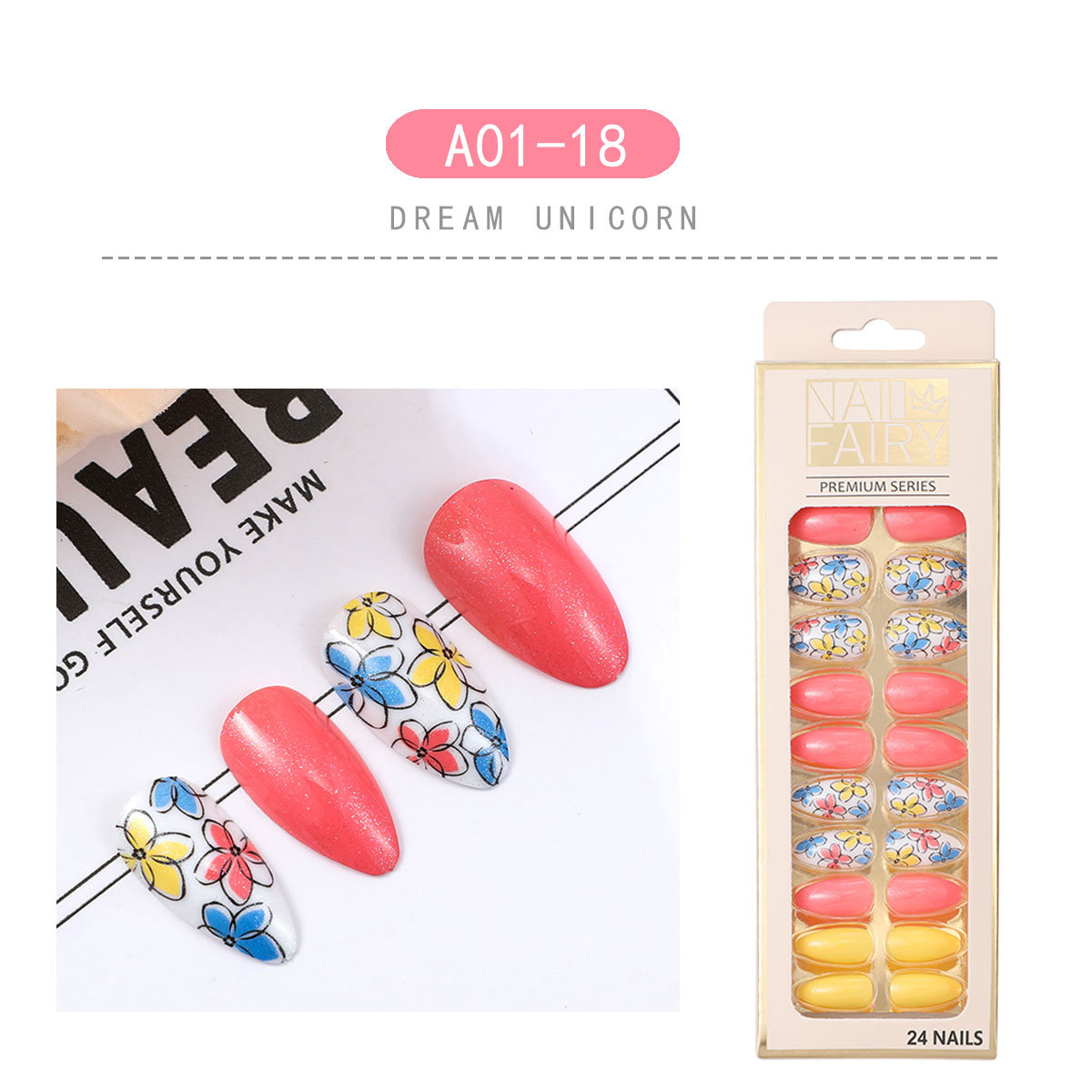 Cross-border fresh water drop nail nail patch finished nail patch detachable pointed nail wearable nail patch false nail pic 8