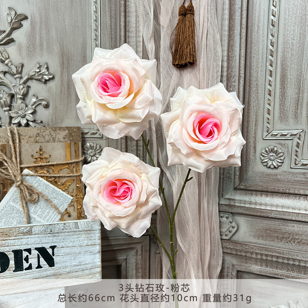 3头钻石玫瑰仿真假花束成品人造绢花婚庆地排用花塑料花婚礼布置详情12