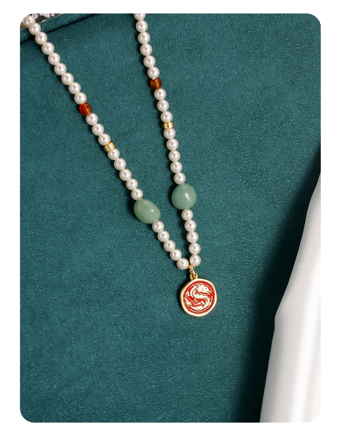 原创磁吸扣珍珠项链新中式龙牌吊坠锁骨链时尚高级感国风项链女详情7