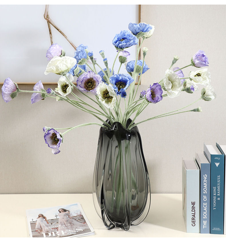 若惜5头植绒仿真虞美人假花北欧ins风家居装饰摆件仿真花摄影道具详情13