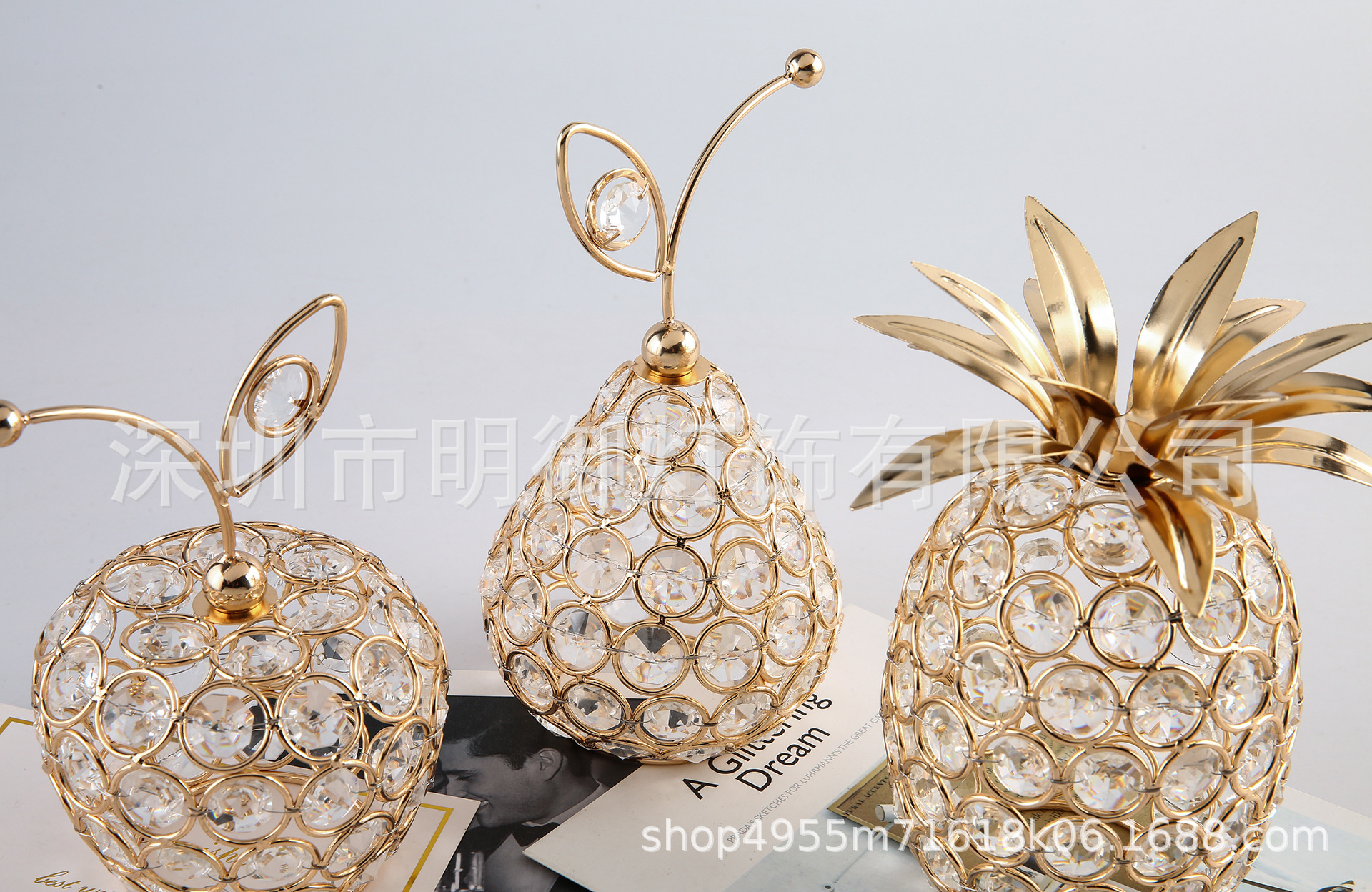 2022网红款欧式创意水晶工艺品苹果雪梨菠萝造型家居装饰摆件直销详情8