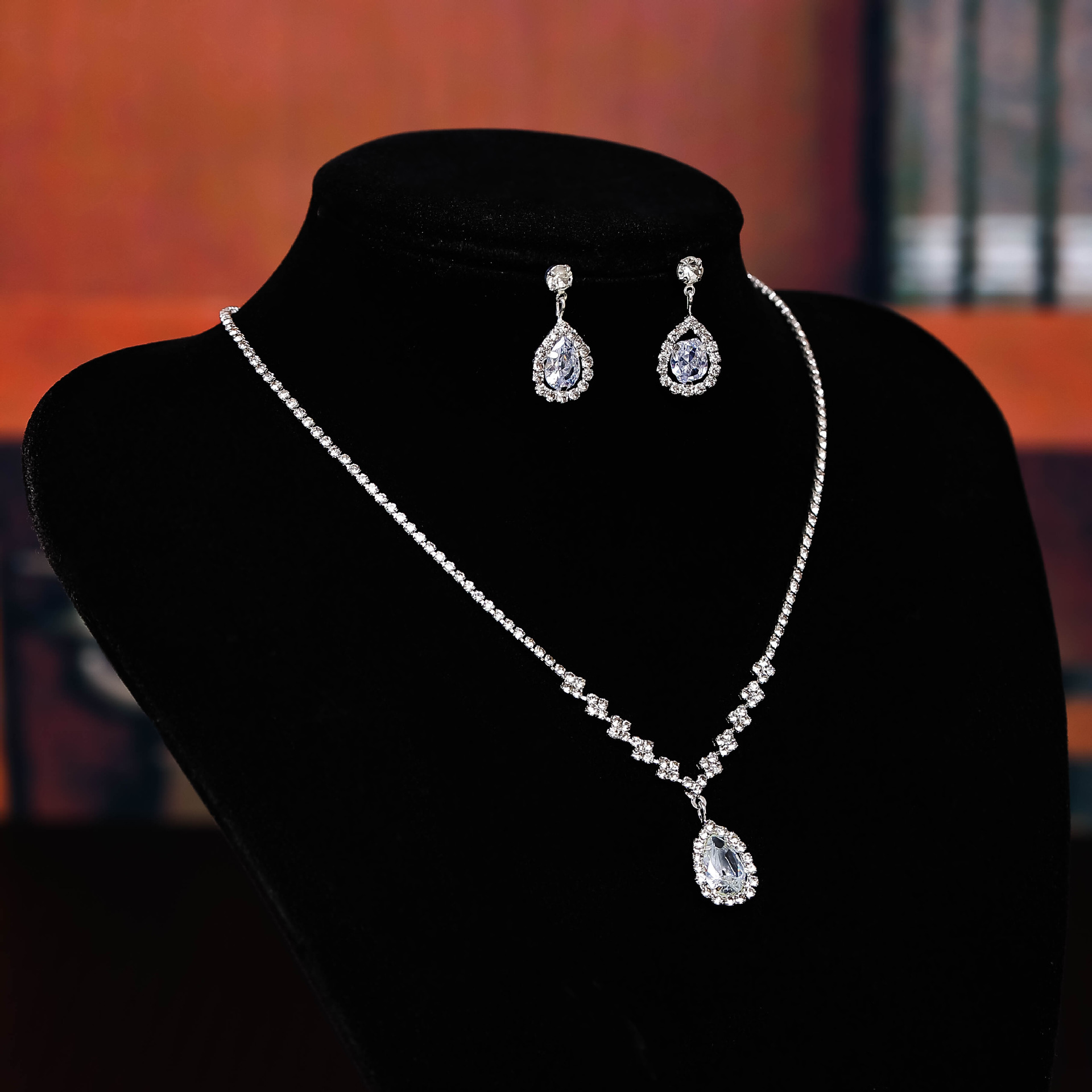 欧美跨境爆款项饰耳饰套装派对宴会珠宝饰品新娘婚礼水钻项链耳环详情22