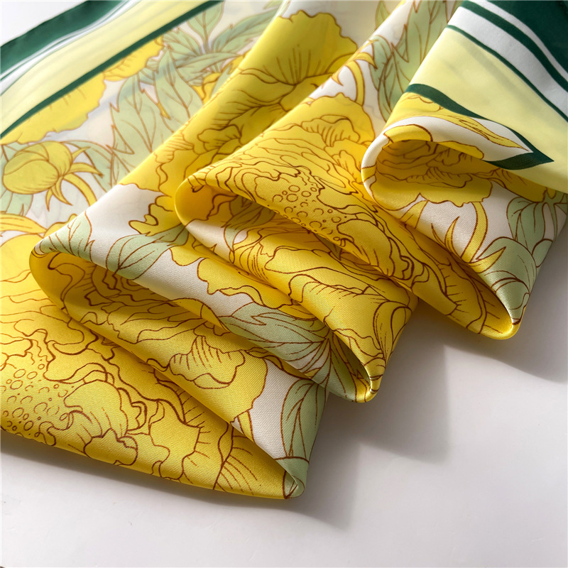 National trend peony flower small silk scarf, spring and summer satin versatile scarf, thin sun-protective headscarf, 70cm faux silk square scarf pic 12