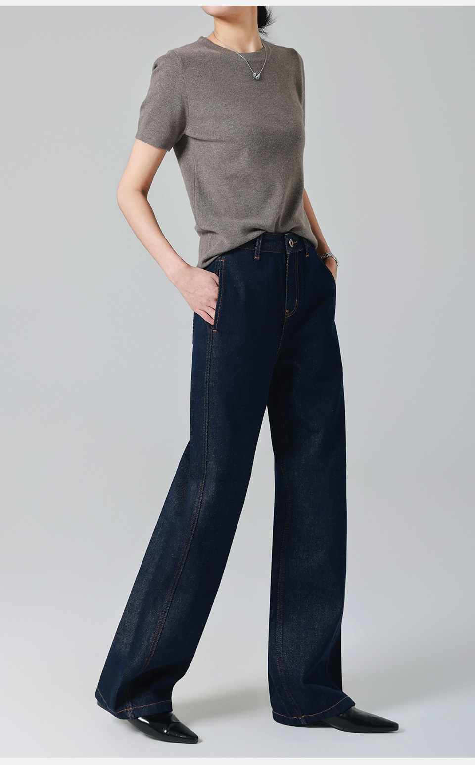 Spring Denim/Slightly curved high-waisted jeans for women, loose and wide-leg, original color 2026 Spring new style, elegant and slimming pic 21