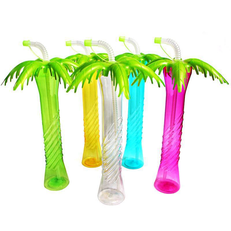 New wholesale PET coconut tree cups, plastic straw cups, disposable juice bottles with lights and personalized designs for cross-border trade pic 7