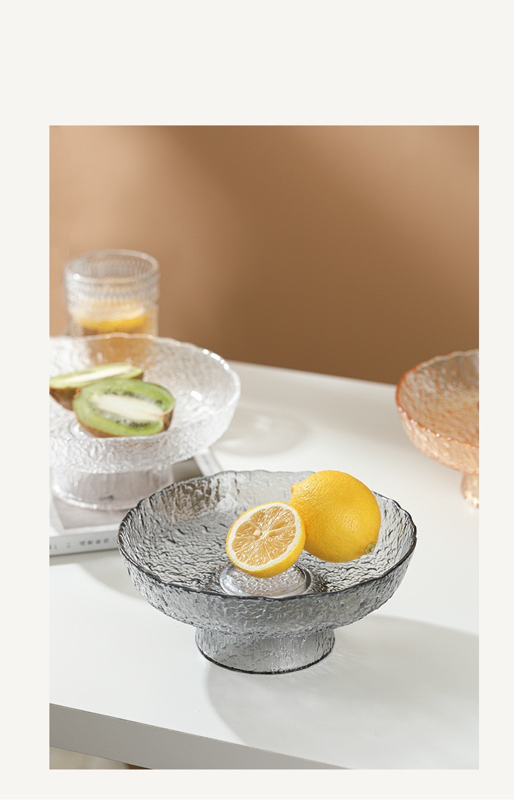 冰露高脚果盘水晶玻璃高颜值锤纹盘子高颜值餐盘水果盘点心盘摆件详情16