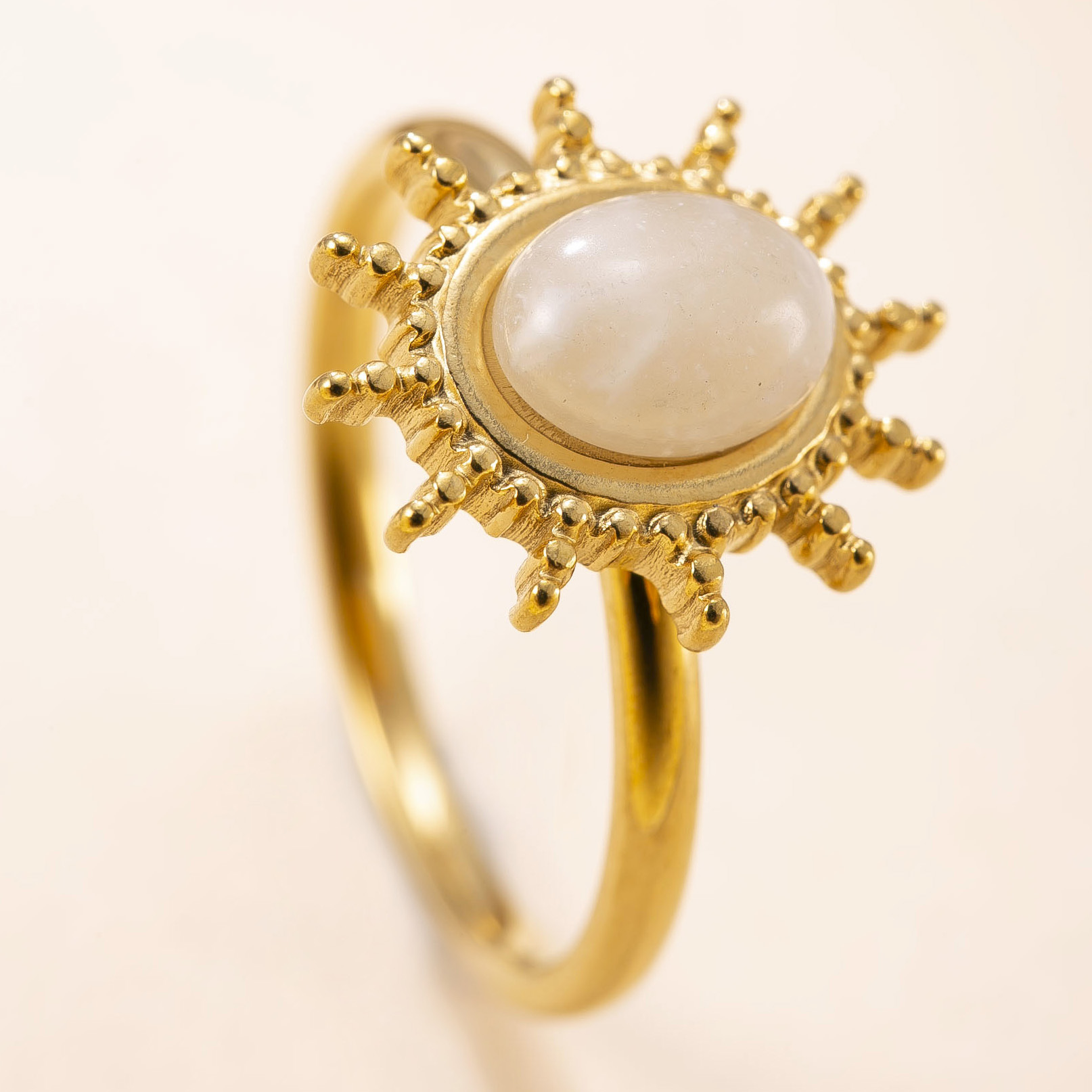 跨境新款不锈钢戒指焊牌太阳天然石戒指轻奢法式复古钛钢饰品厂家详情8