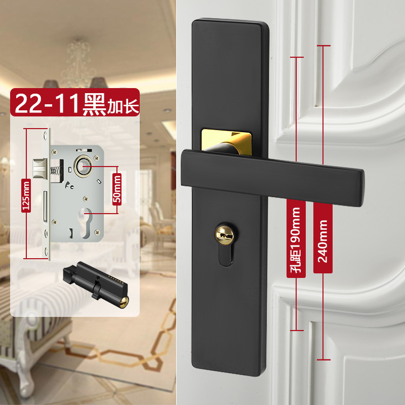 锁具批发不锈钢可调节门锁家用通用型室内卧室木门锁旧门换锁黑色详情42