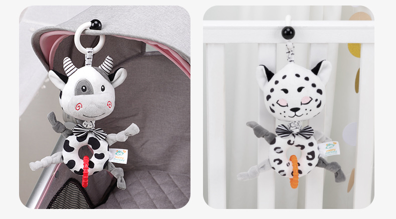 Happy monkey Black and White Music Bell for Newborns, Baby Tracking music box, Soothing and soothing baby bed bell pic 5