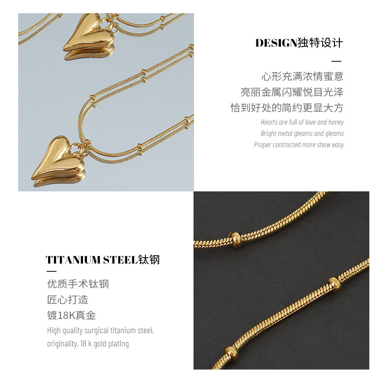 French ins trend cold style light luxury fashion simple heart-shaped necklace, titanium steel plated with 18K real gold, P575 pic 33