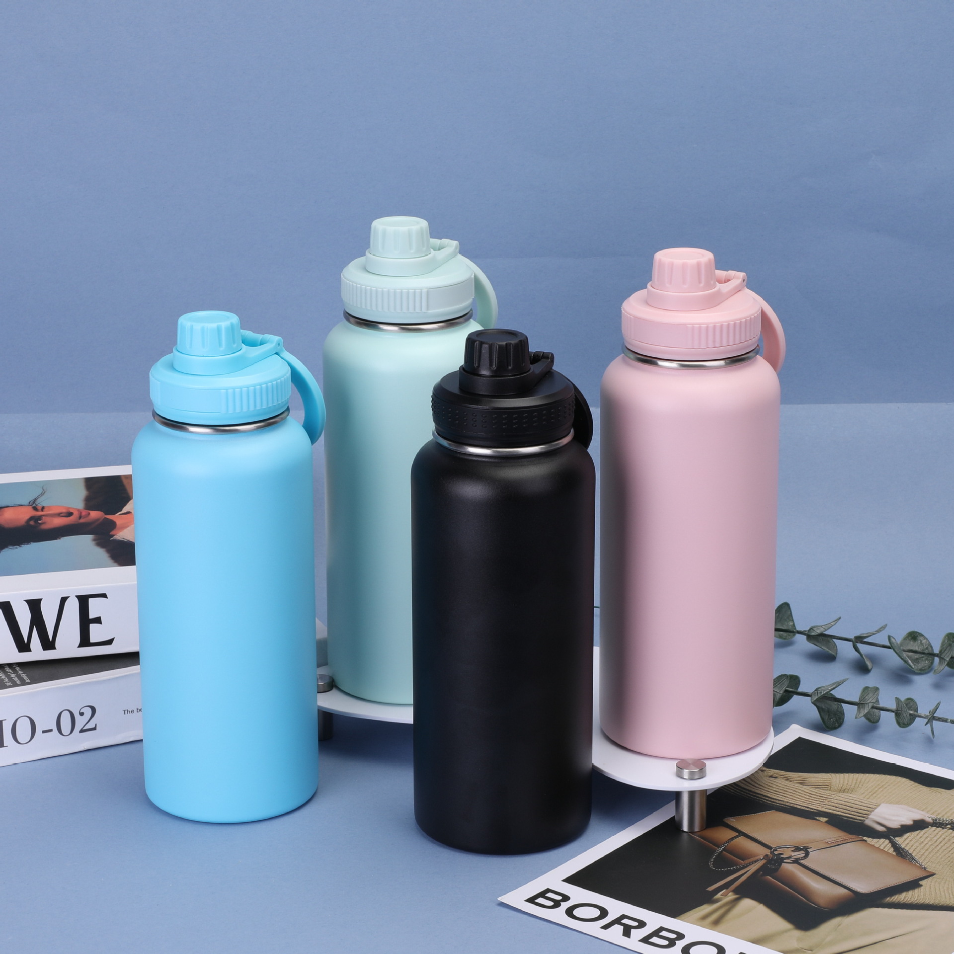 新款32oz不锈钢太空壶双层保温杯磁吸手机支架马卡龙便携运动水杯详情2