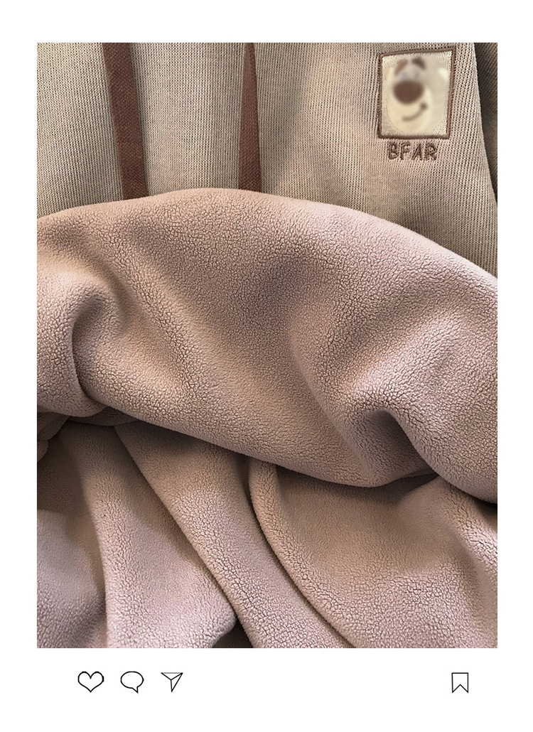 奶系加绒加厚刺绣小熊可爱连帽衫卫衣女秋冬vintage减龄宽松上衣详情12