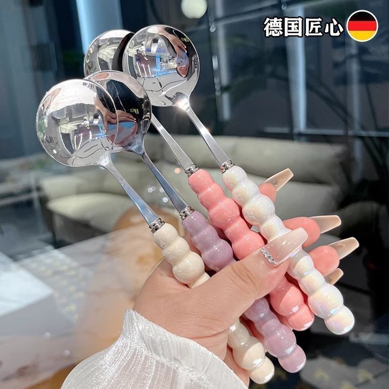 四色珍珠不锈钢勺子仿陶瓷手柄家用餐勺高颜值耐高温圆勺调羹批发详情5