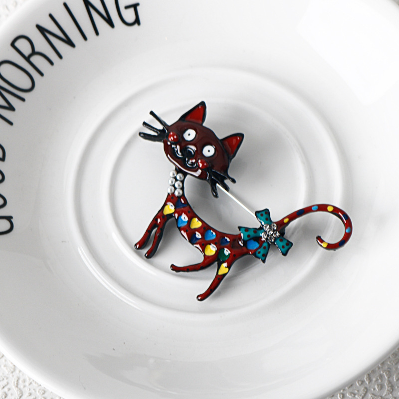 跨境热销新款欧美彩色滴油猫咪胸针卡通动物胸花大衣西服别针衣饰详情5
