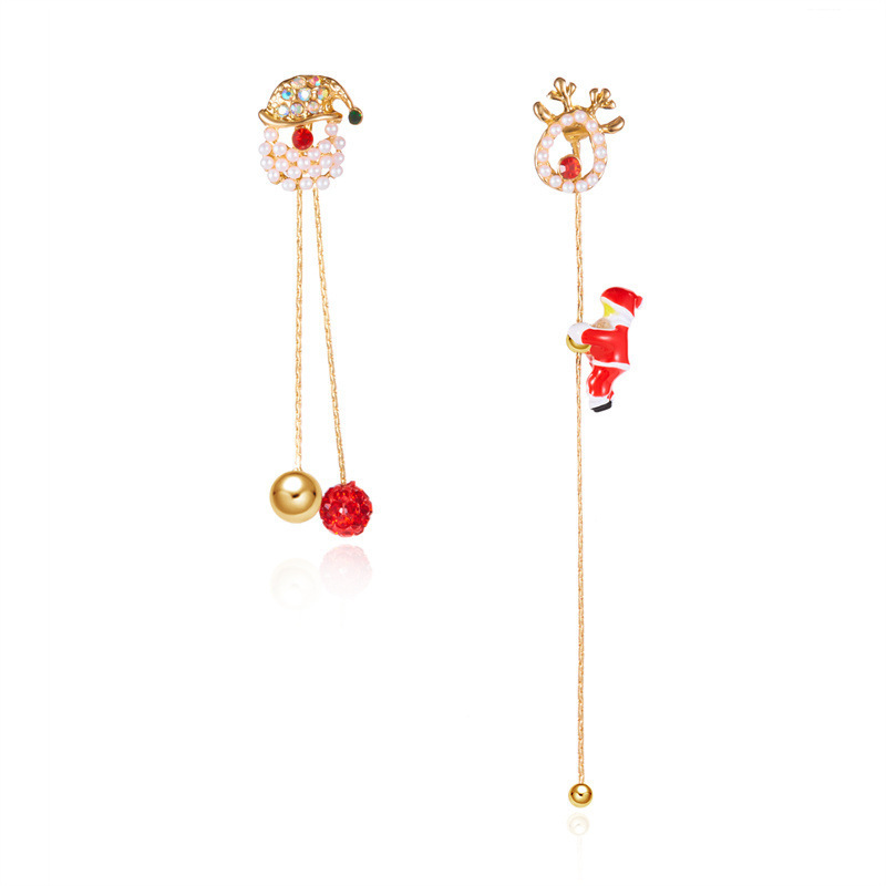 欧美跨境新款圣诞节耳环创意百搭会爬的圣诞老人不对称耳环女批发详情36